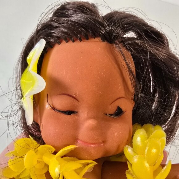 Vintage Anekona Hawaii Hula Girl Doll Hong Kong Yellow Lei Grass Skirt 5" Aloha - Picture 10 of 12